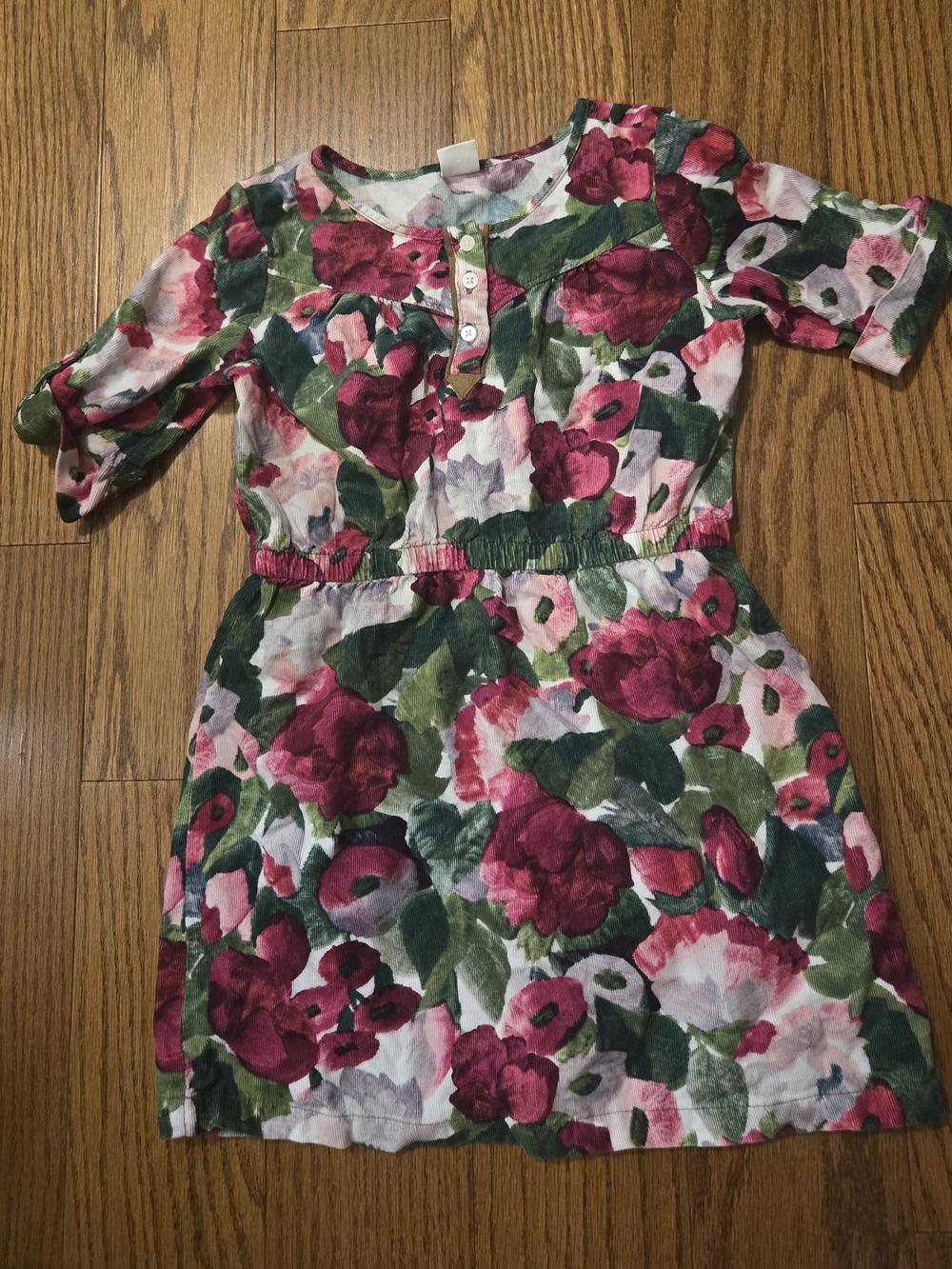 Gymboree Floral Cotton Dress - Pink, Dark Pink & Green